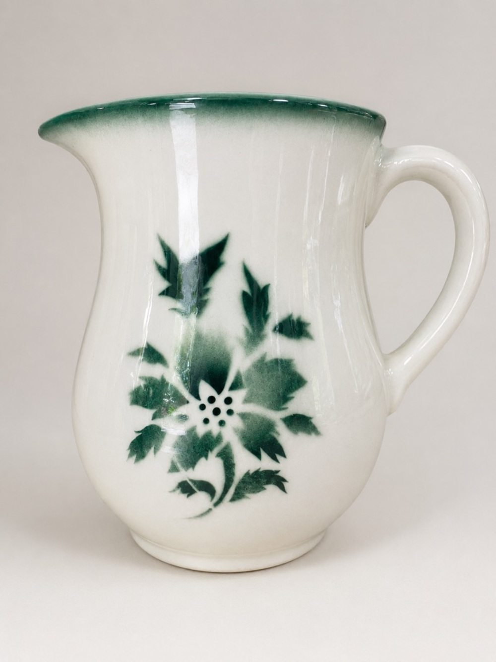 Arabia Made in Finland VTG Green Floral Aster Pitcher 7” MCM 1950s